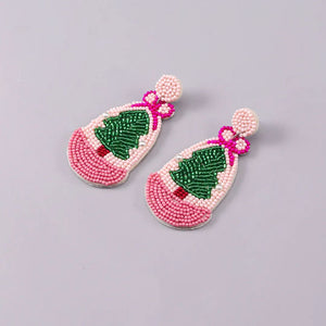 Girl You Sleigh Pink Beaded Earrings