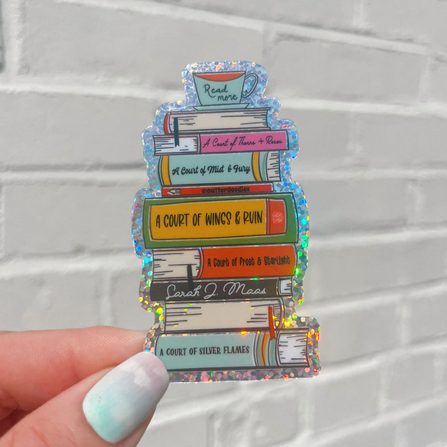 A Court of Thorns and Roses ACOTAR Book Stack Glitter Vinyl Sticker for Fantasy Readers