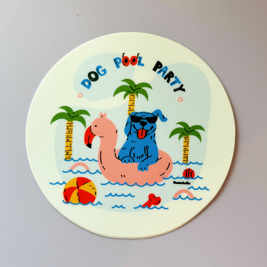 Dog Pool Party Waterproof Sticker