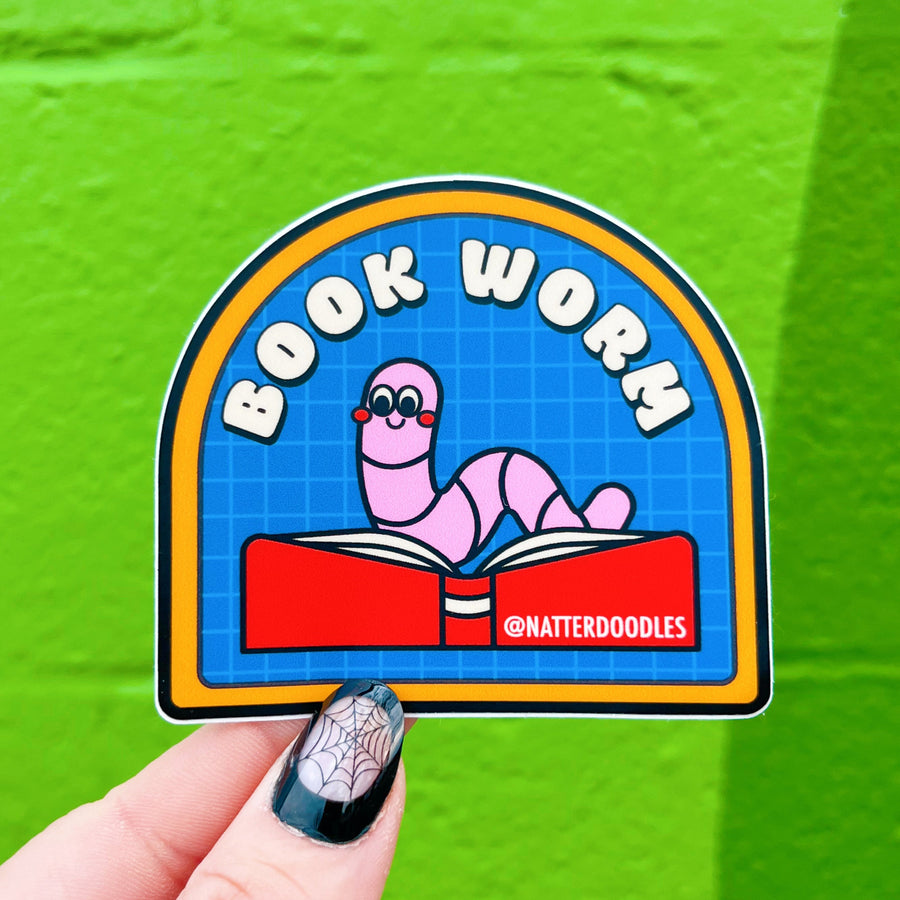 Book Worm Waterproof Vinyl Sticker for Readers, Bibliophiles, Laptops & Water Bottles