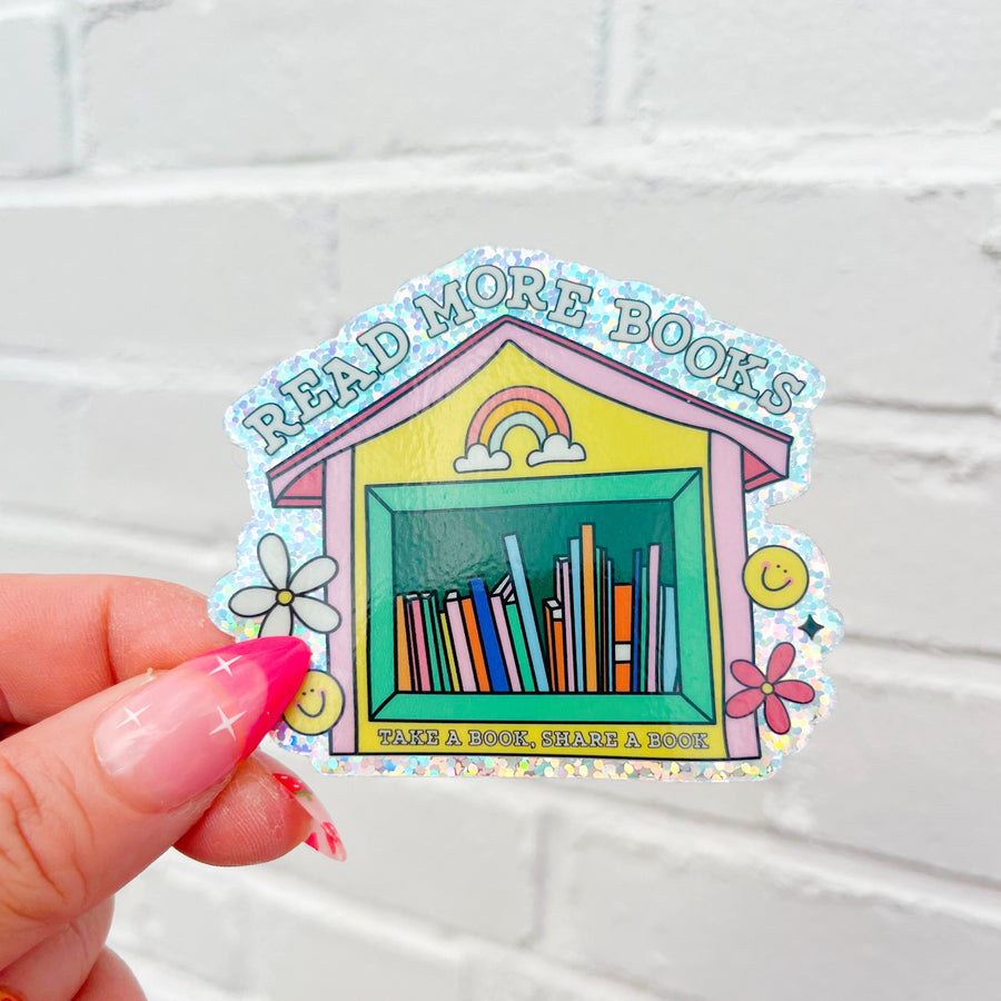 Little Library - Read More Books Glitter Sticker