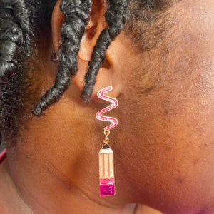 Squiggle & Wiggle Pink Pencil Earrings