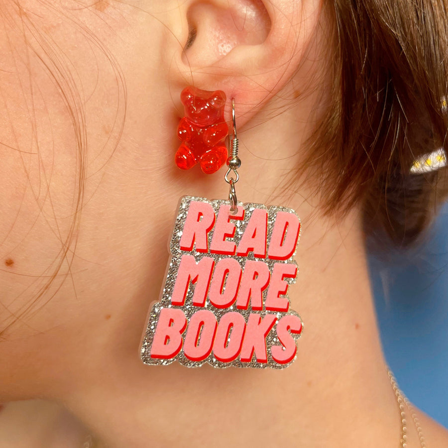 Read More Books Glitter Earrings | Lightweight Acrylic Dangle Jewelry for Book Lovers