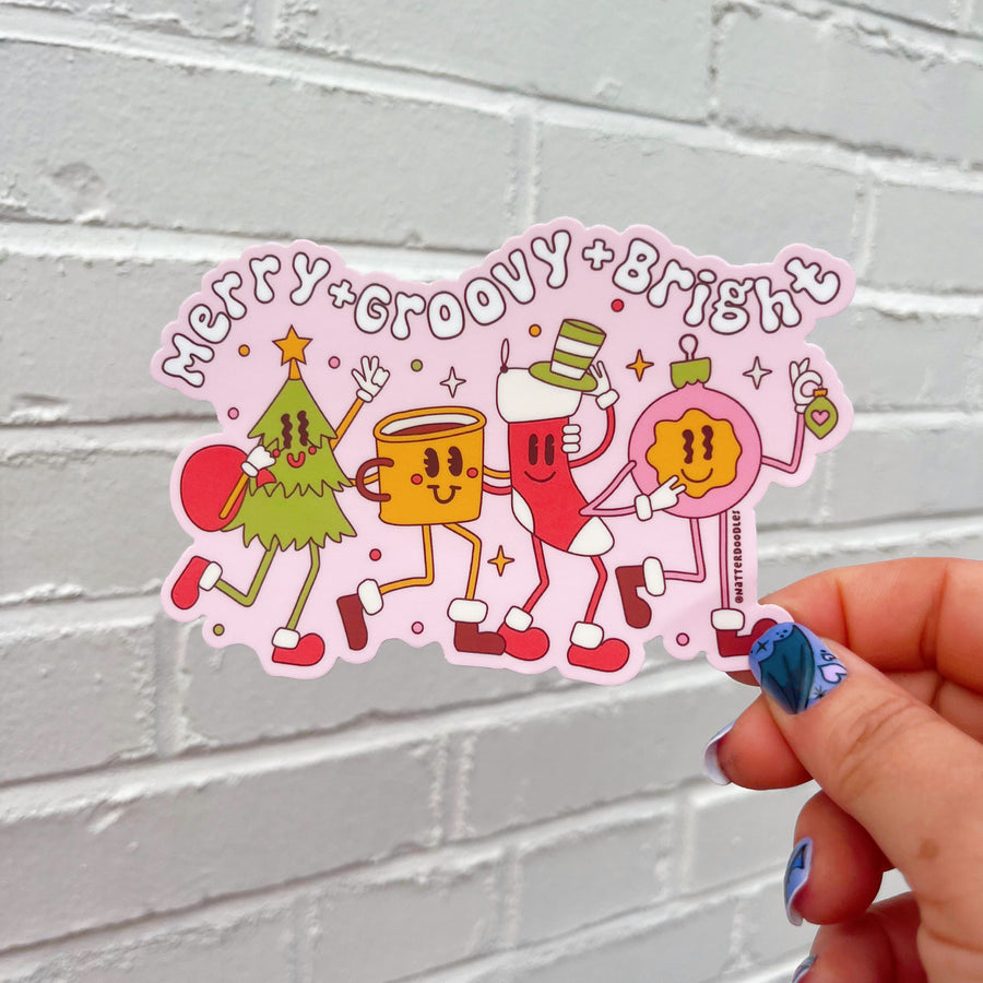 Merry & Groovy & Bright Holiday Sticker