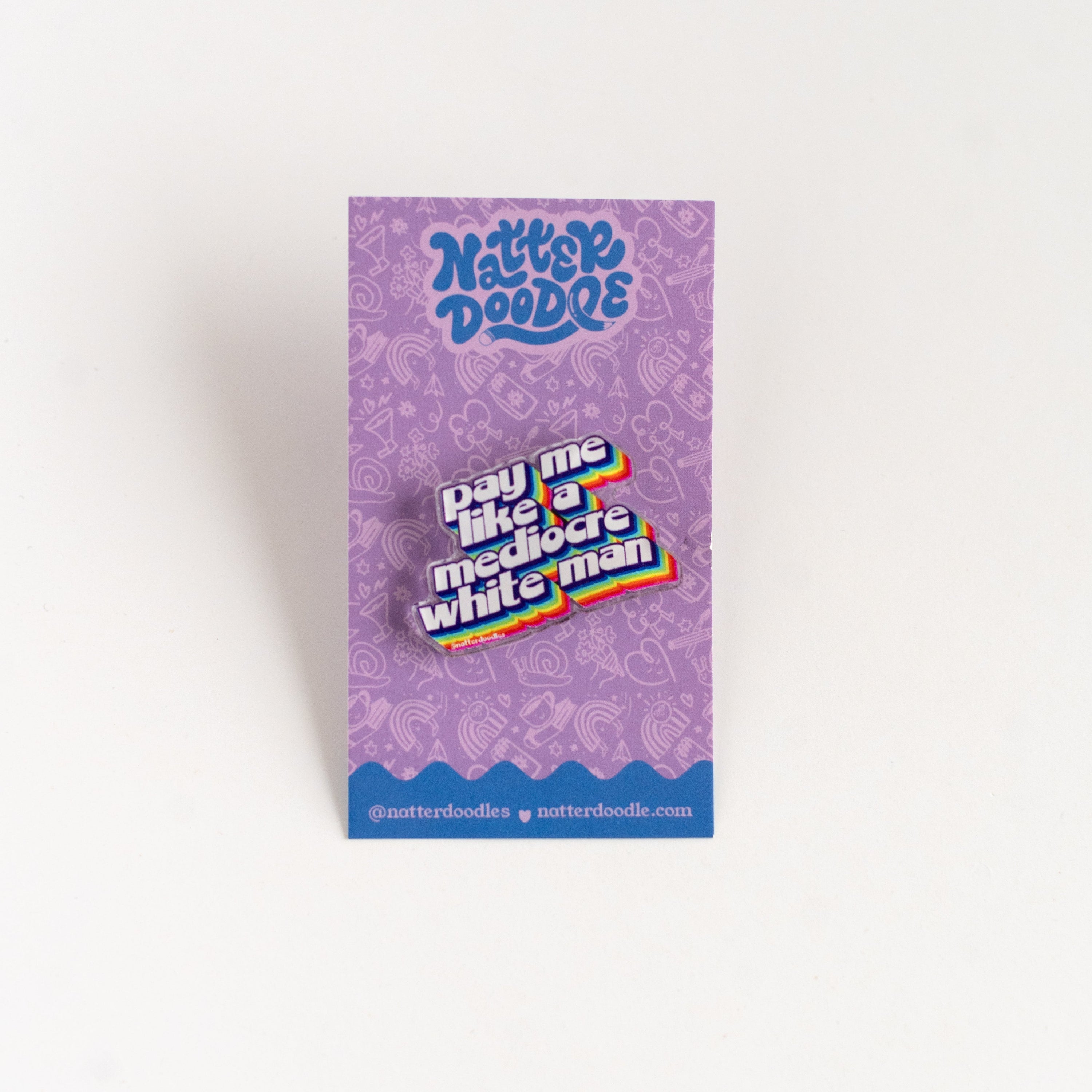 mediocre white man pin on purple background