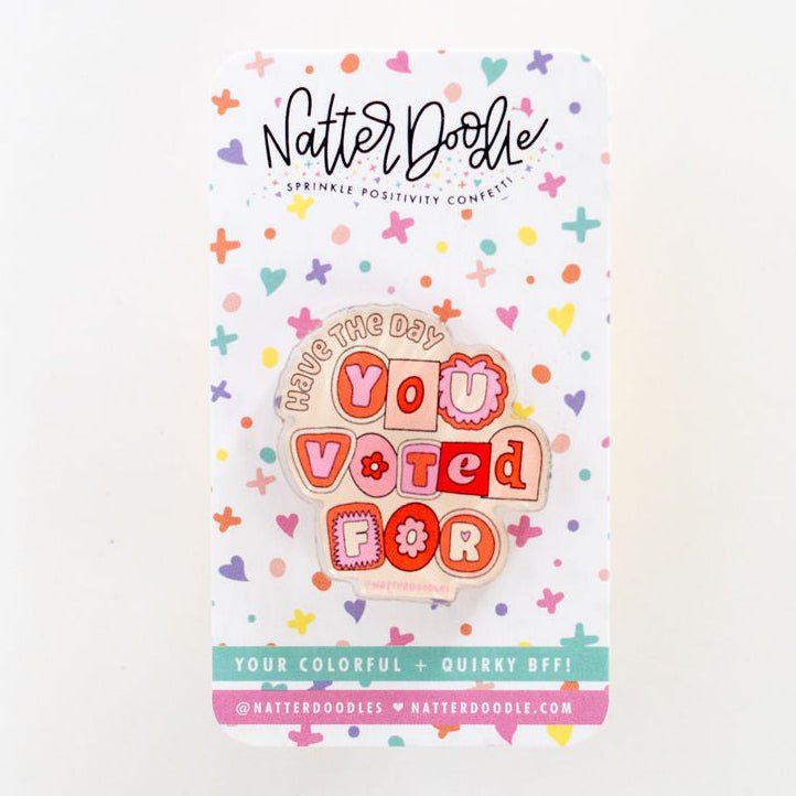 Acrylic pin on packaging