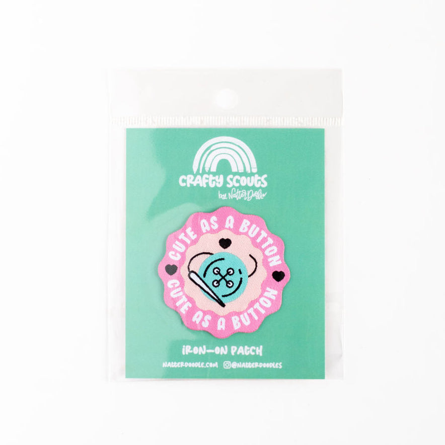 Cute as a Button Patch – Embroidered Iron-On Sewing Badge