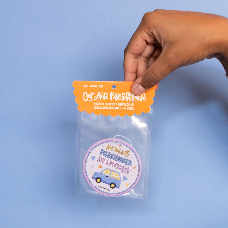 Car air freshener with a car design on a white background