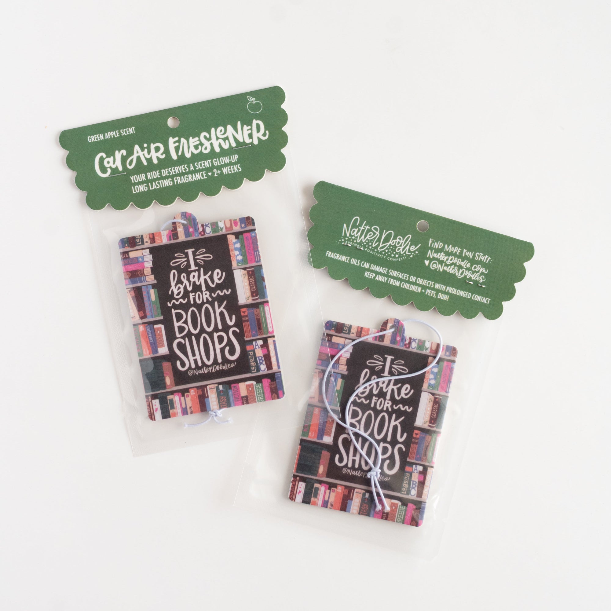 I Brake for Book Shops Car Air Freshener - Green Apple