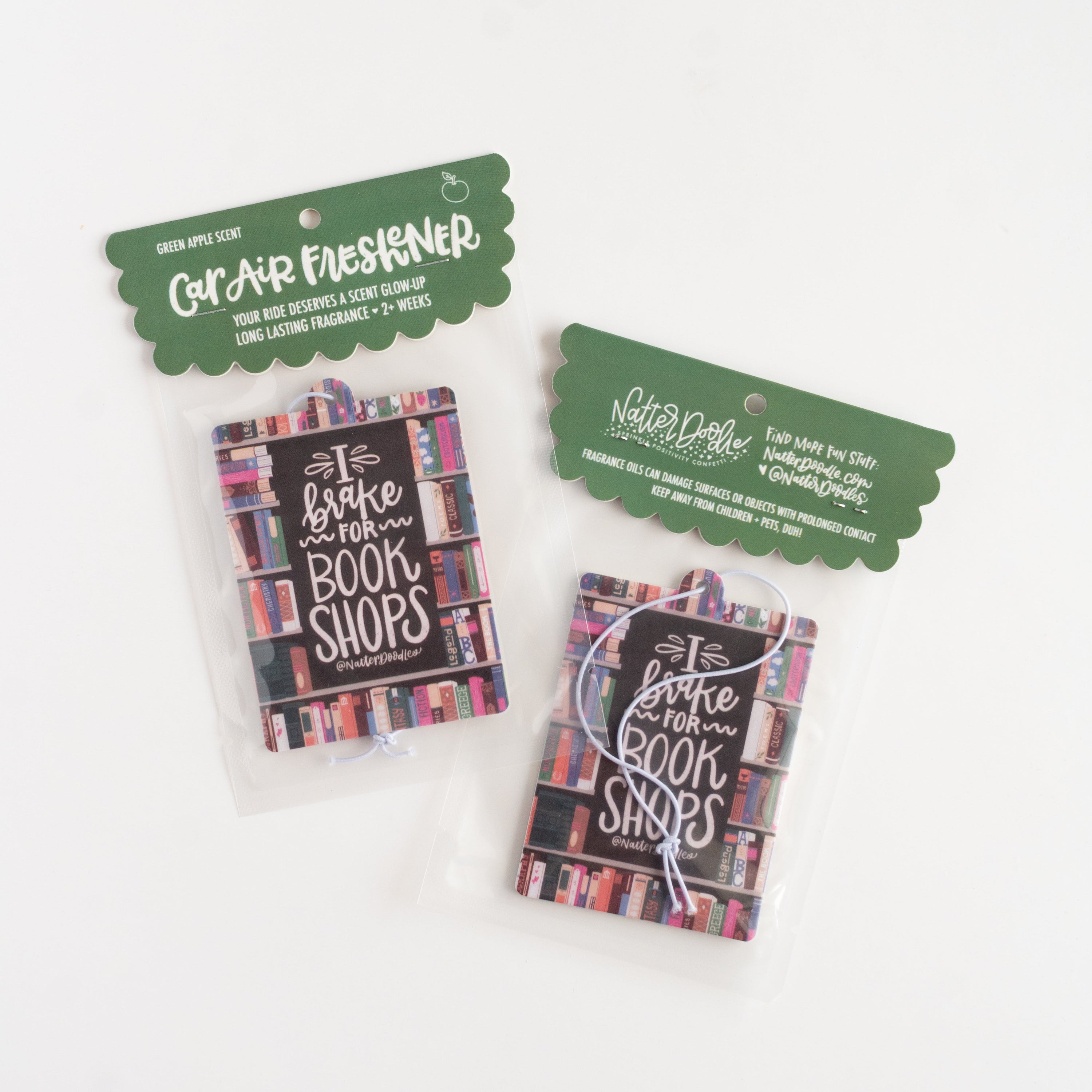 I Brake for Book Shops Car Air Freshener - Green Apple