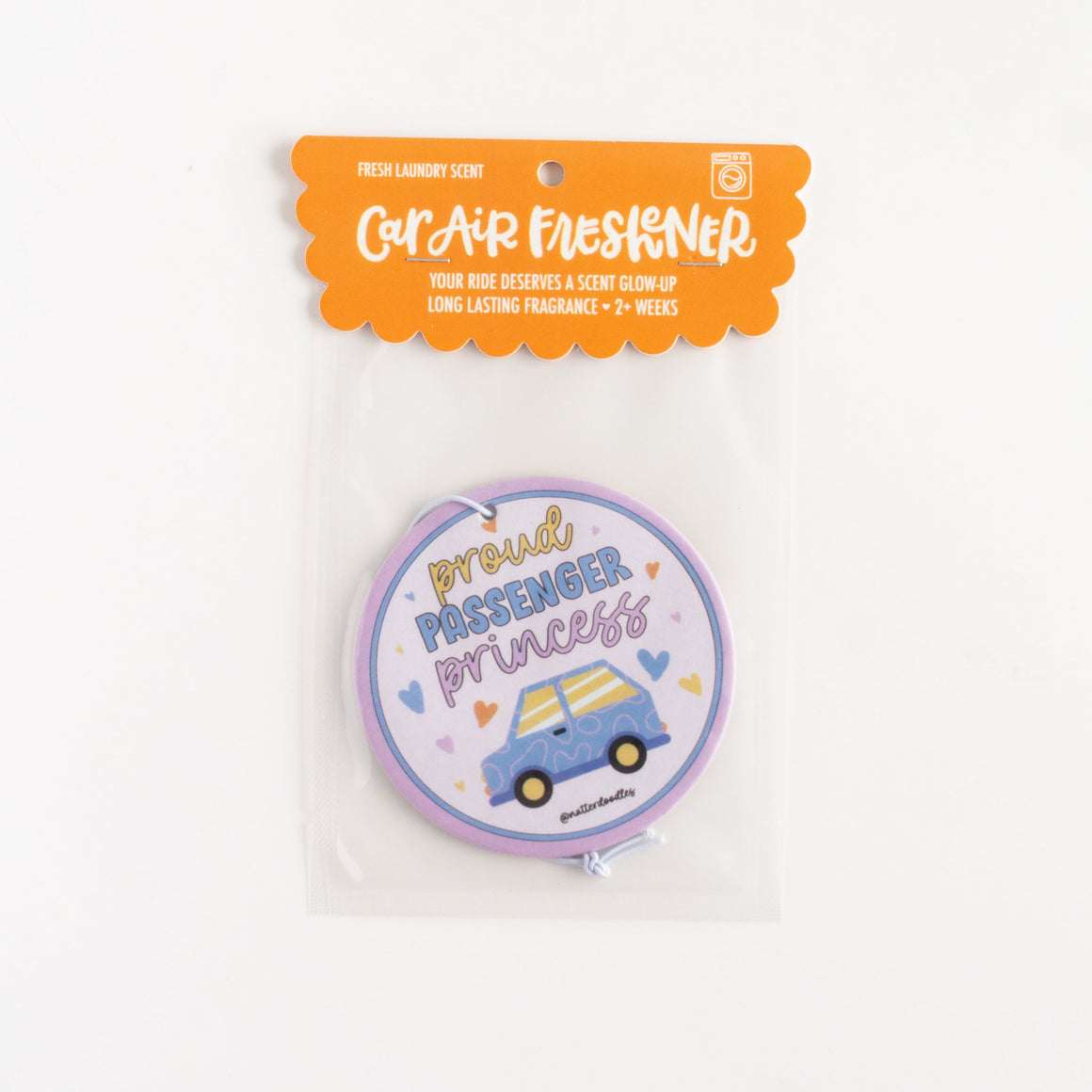 Car air freshener with a car design on a white background