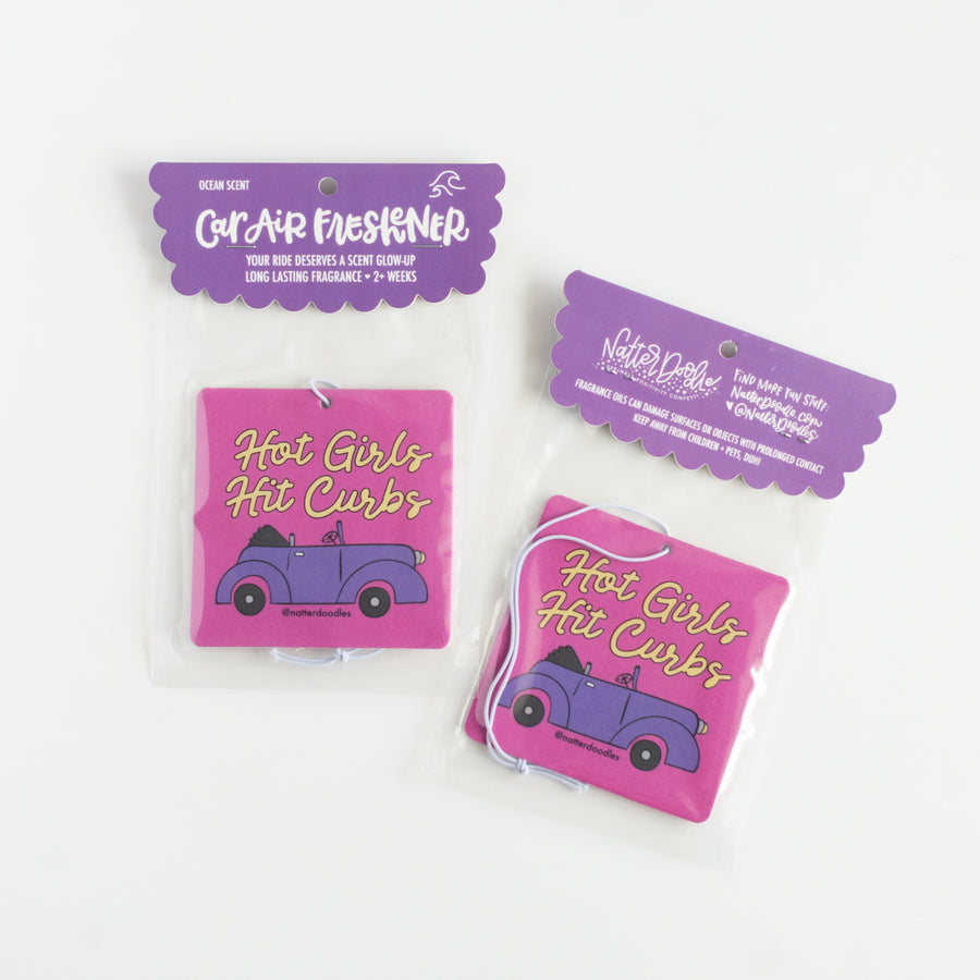 air freshener that says hot girls hit curbs
