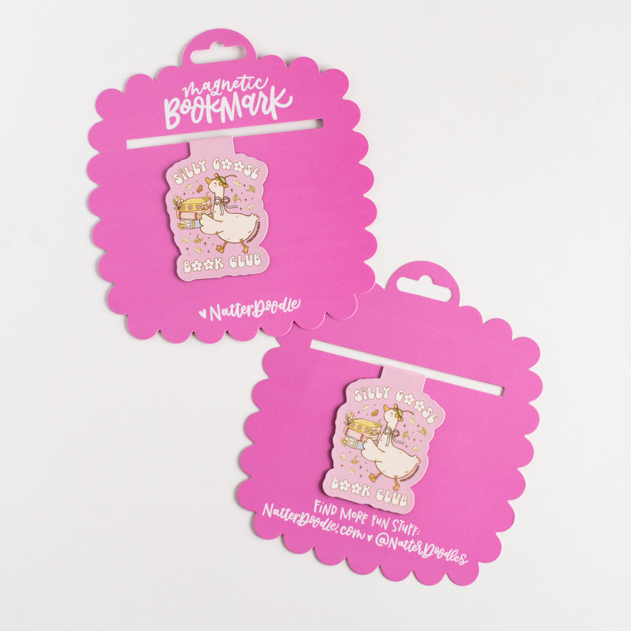 Pink packaging with a cartoon duck design on a white background