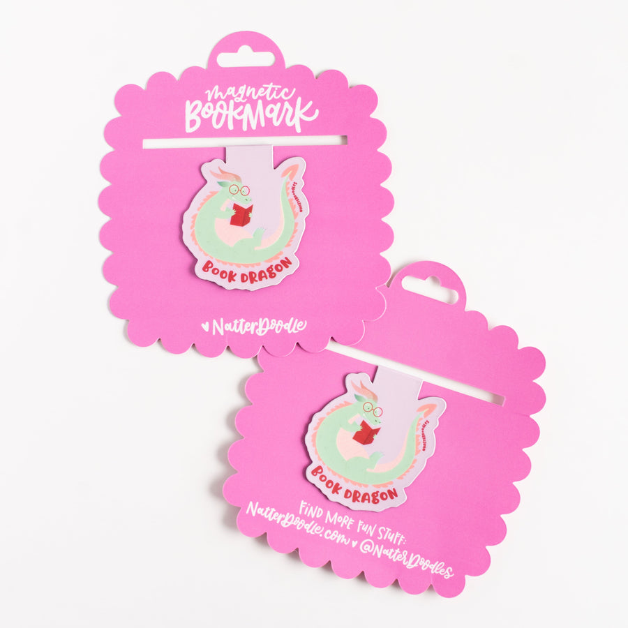 Magnetic bookmark with a pink packaging on a white background