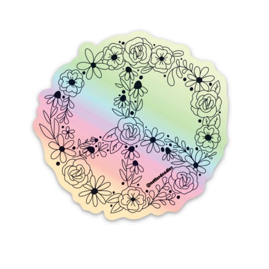 Peace Flowers Holographic Sticker
