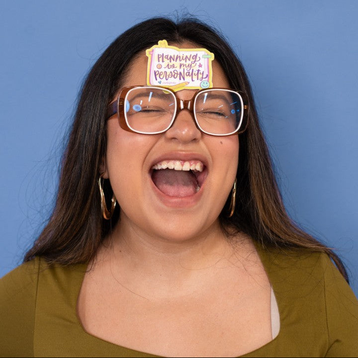 Planning Is My Personality sticker held in hand to show 3 inch size