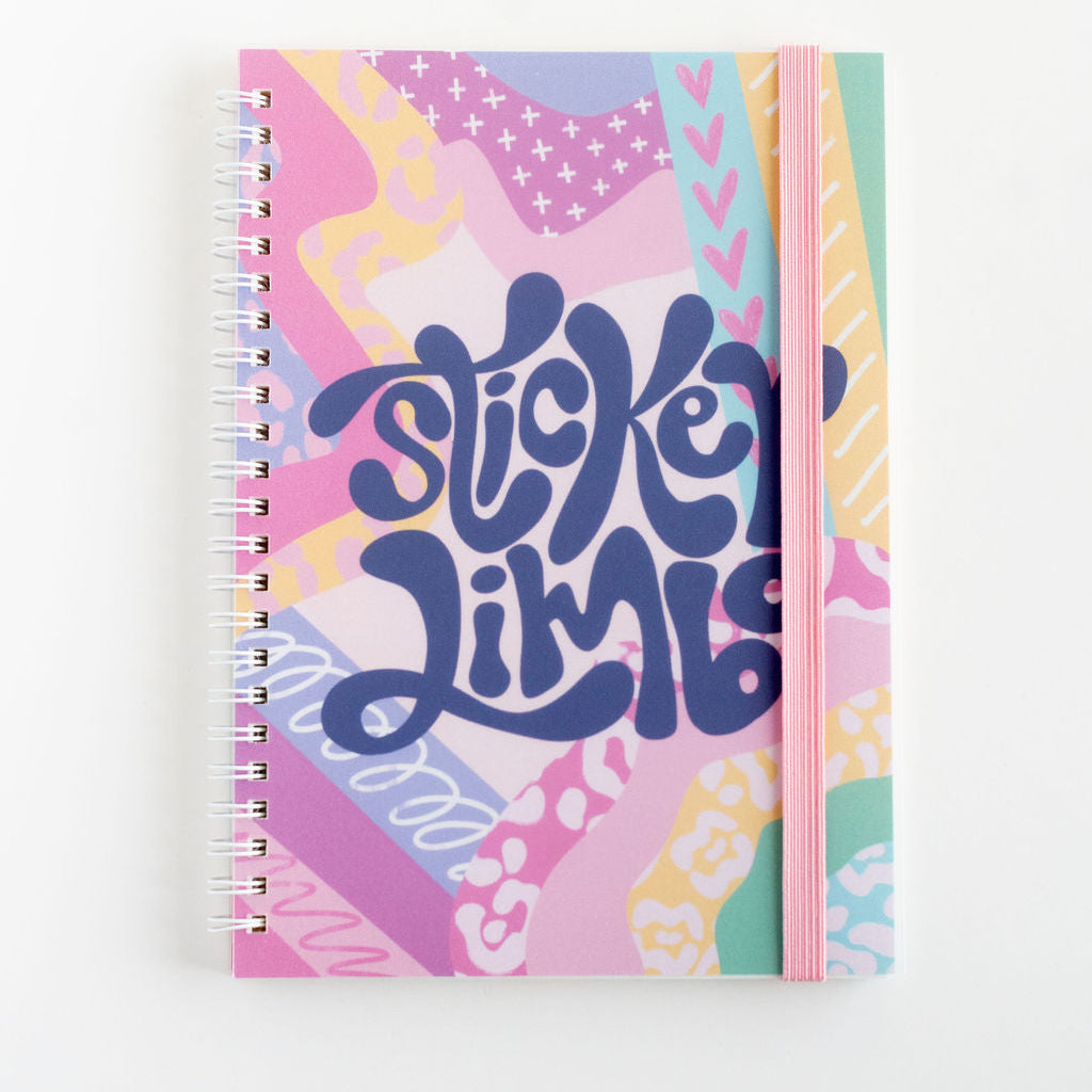 Sticker book with colorful design and 'Sticker Limbo' text on a white background
