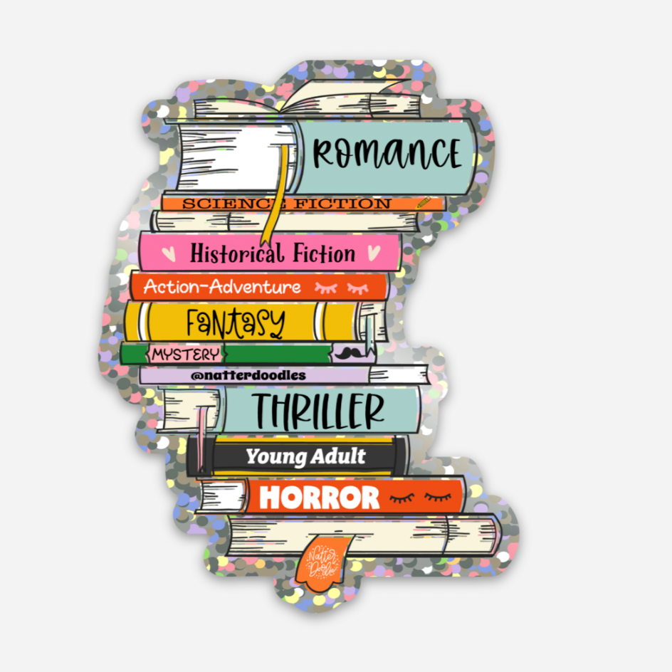 Book Genres Stack Glitter Vinyl Sticker