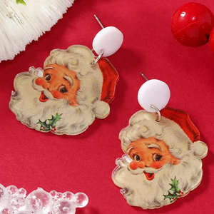 Vintage Santa Claus Christmas Holiday Earrings