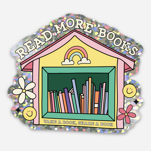 Little Library - Read More Books Glitter Sticker