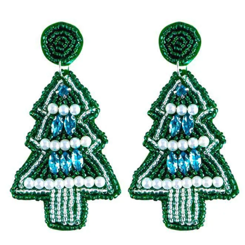 All Sappy Christmas Tree Beaded Earrings