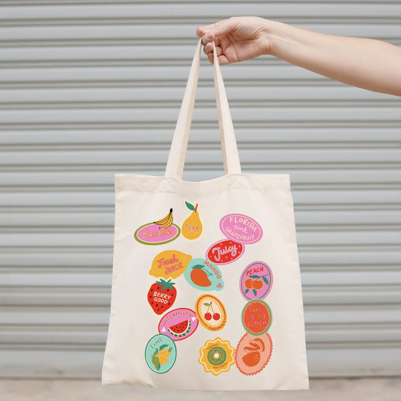 Colorful Fruit Stickers Tote Bag