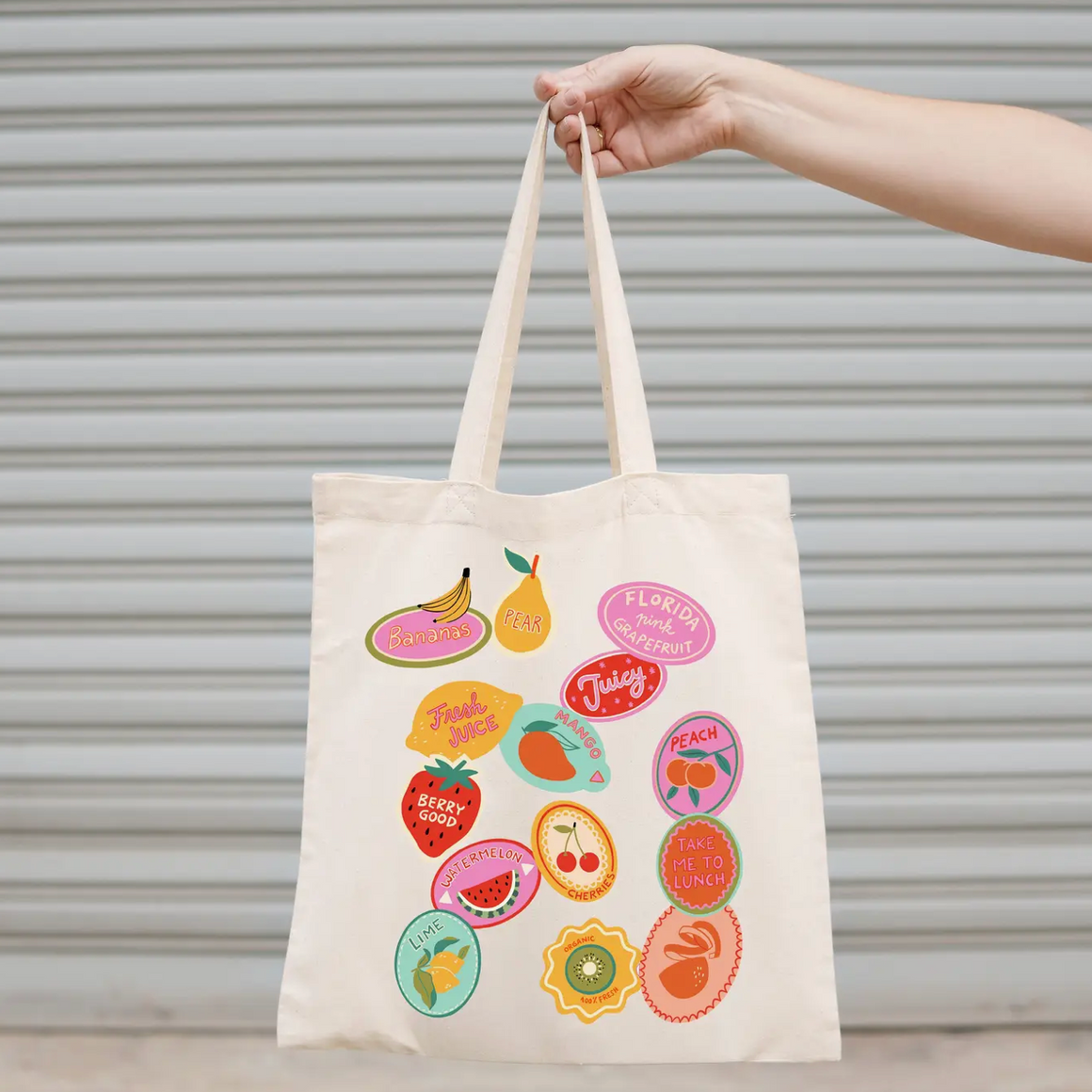Colorful Fruit Stickers Tote Bag