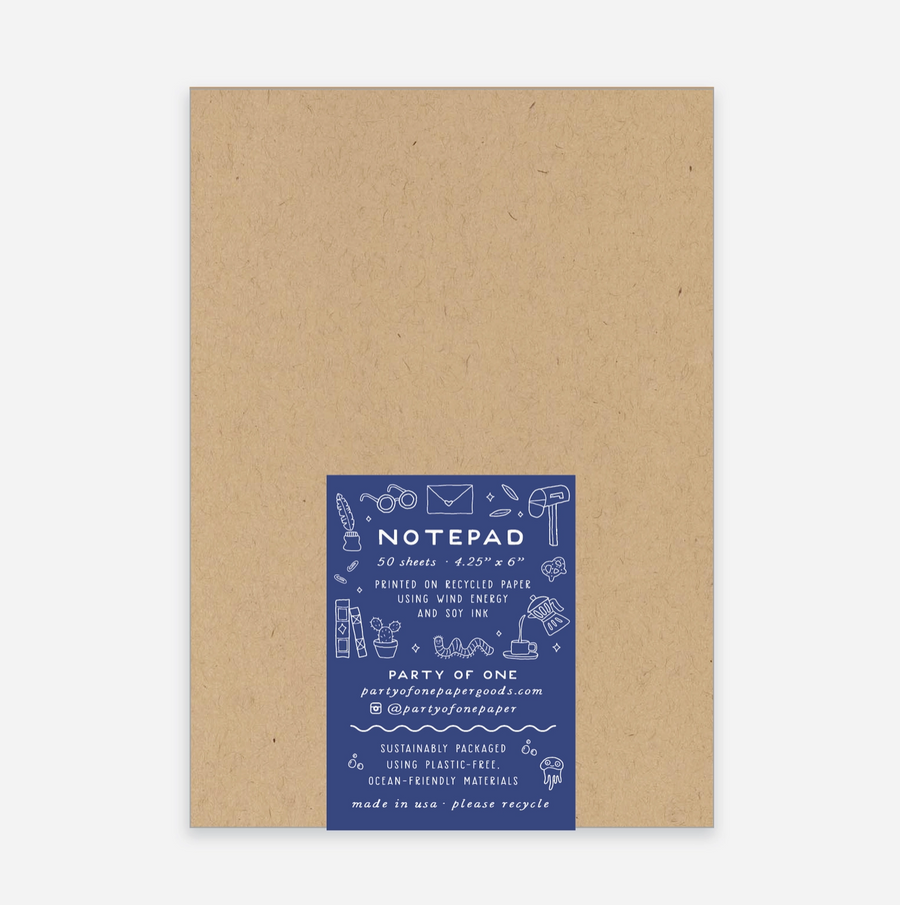 Notepad with illustrations of a raccoon and skunk, text 'What a Load of Rubbish', and a bird on a white background.
