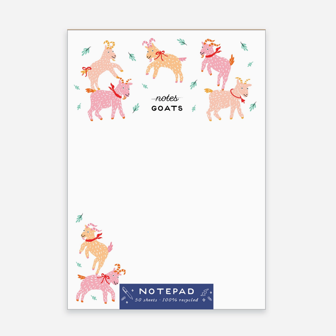 Notepad with cartoon goats on a white background