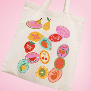 Colorful Fruit Stickers Tote Bag