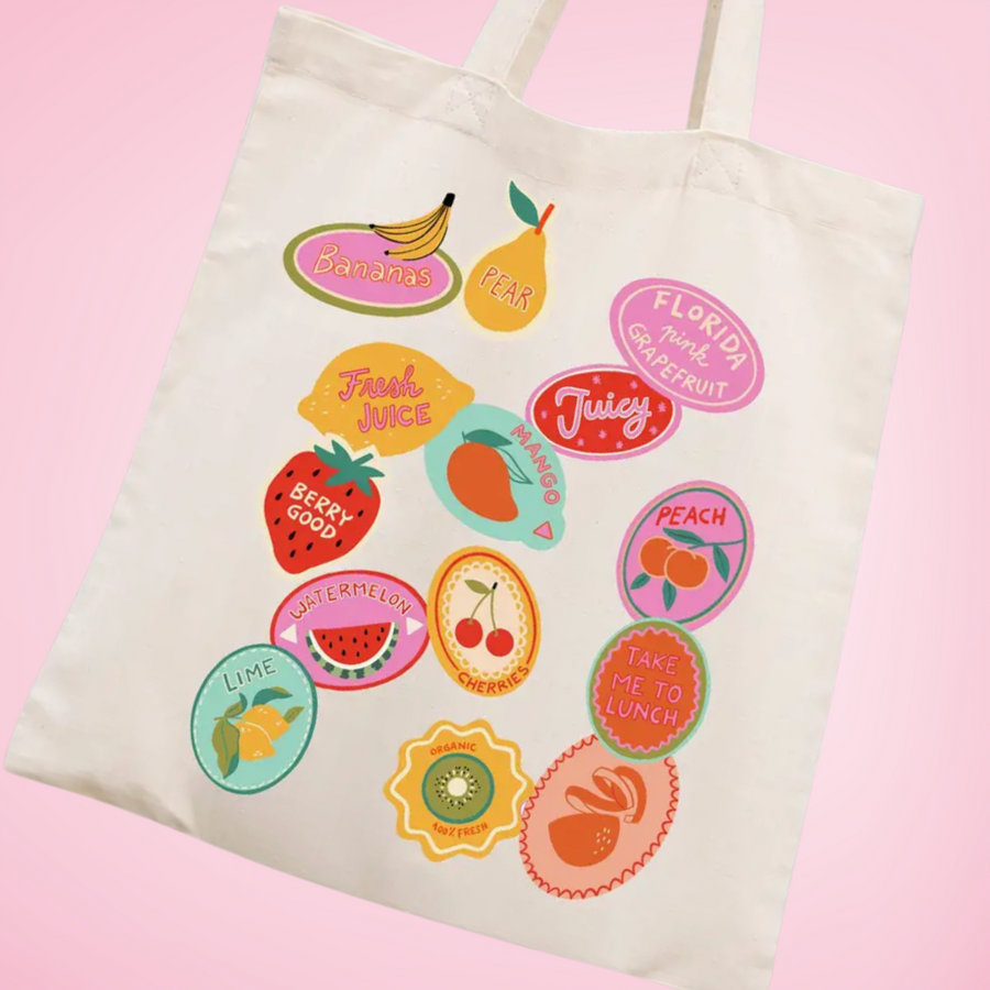 Colorful Fruit Stickers Tote Bag
