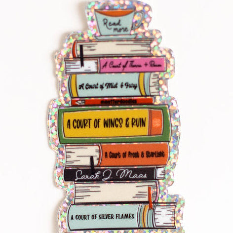 A Court of Thorns and Roses ACOTAR Book Stack Glitter Vinyl Sticker for Fantasy Readers