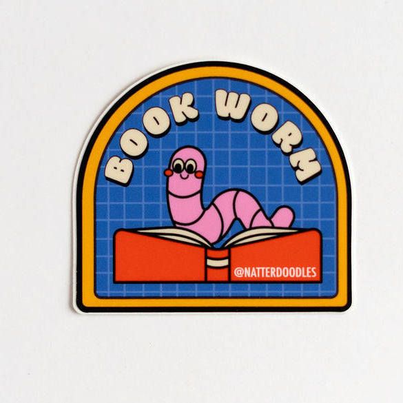 Book Worm Waterproof Vinyl Sticker for Readers, Bibliophiles, Laptops & Water Bottles