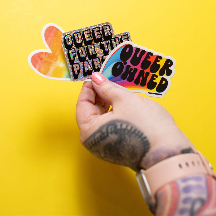 Queer Owned Rainbow Sticker – LGBTQ Pride Small Business Matte Vinyl 3x3 Sticker