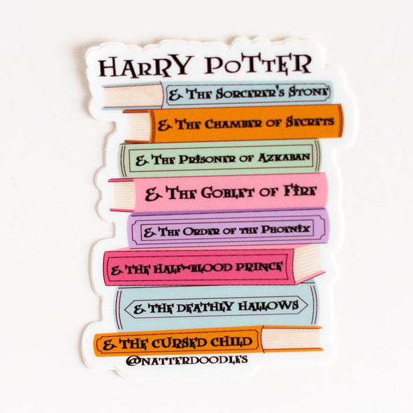 Harry Potter Book Stack Glitter Sticker – Magical Wizard Book Lover Vinyl Decal 3”