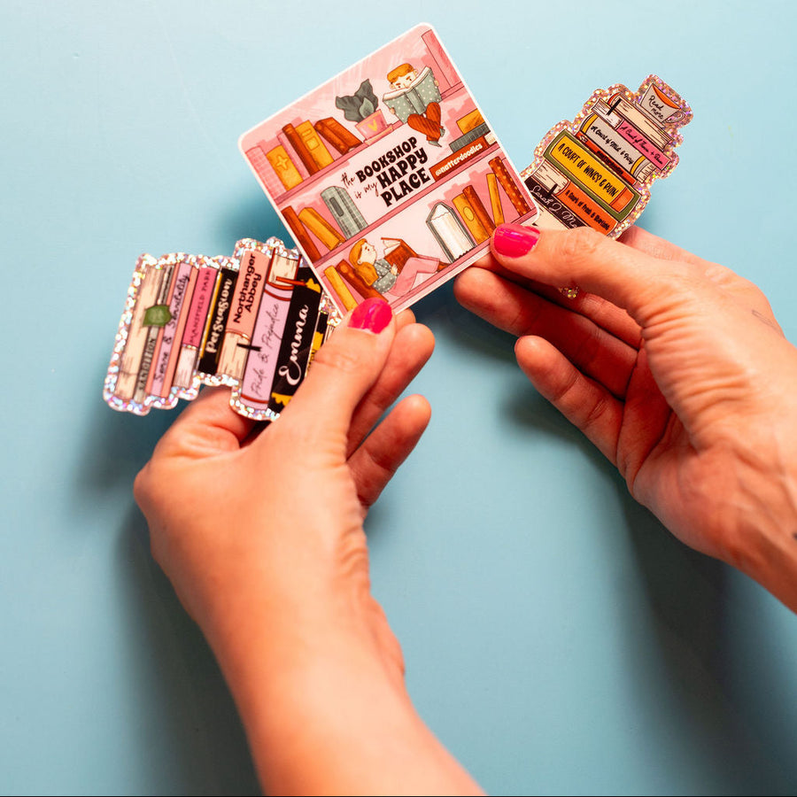 Book Shop Is My Happy Place Glitter Vinyl Sticker for Book Lovers, Readers & Bookshelves