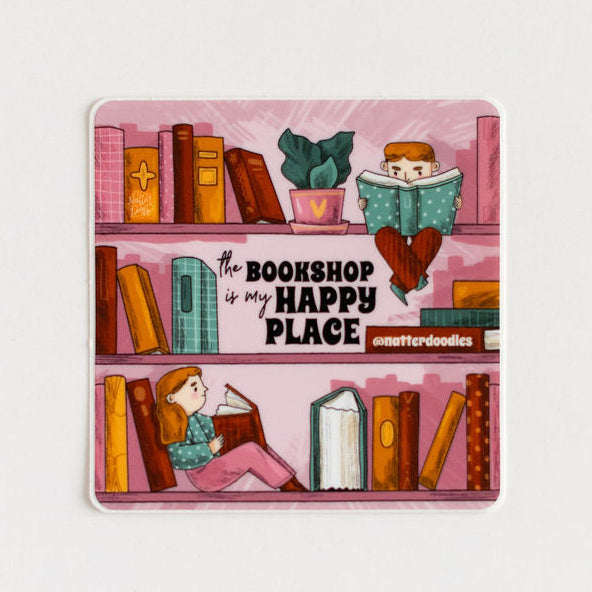 Book Shop Is My Happy Place Glitter Vinyl Sticker for Book Lovers, Readers & Bookshelves