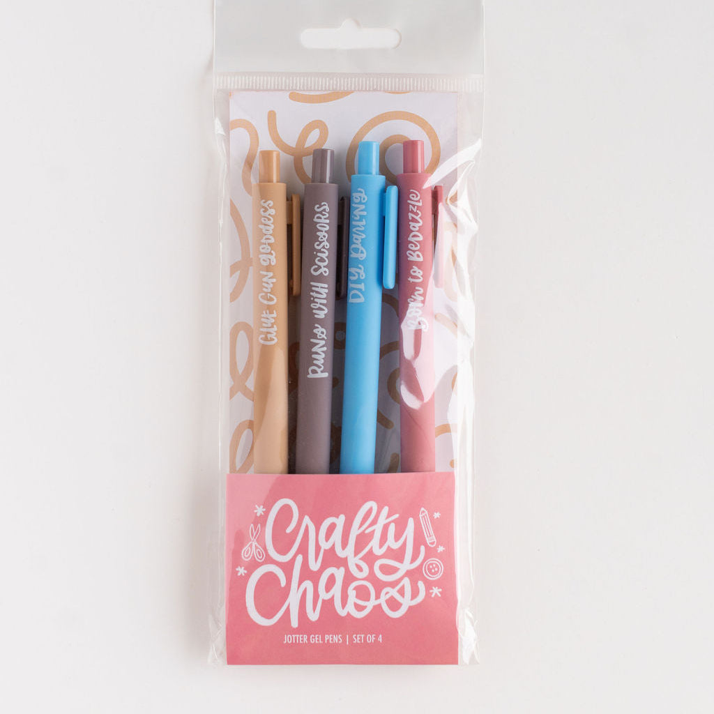 Packaged set of colorful markers with 'Crafty Chaos' branding on a white background