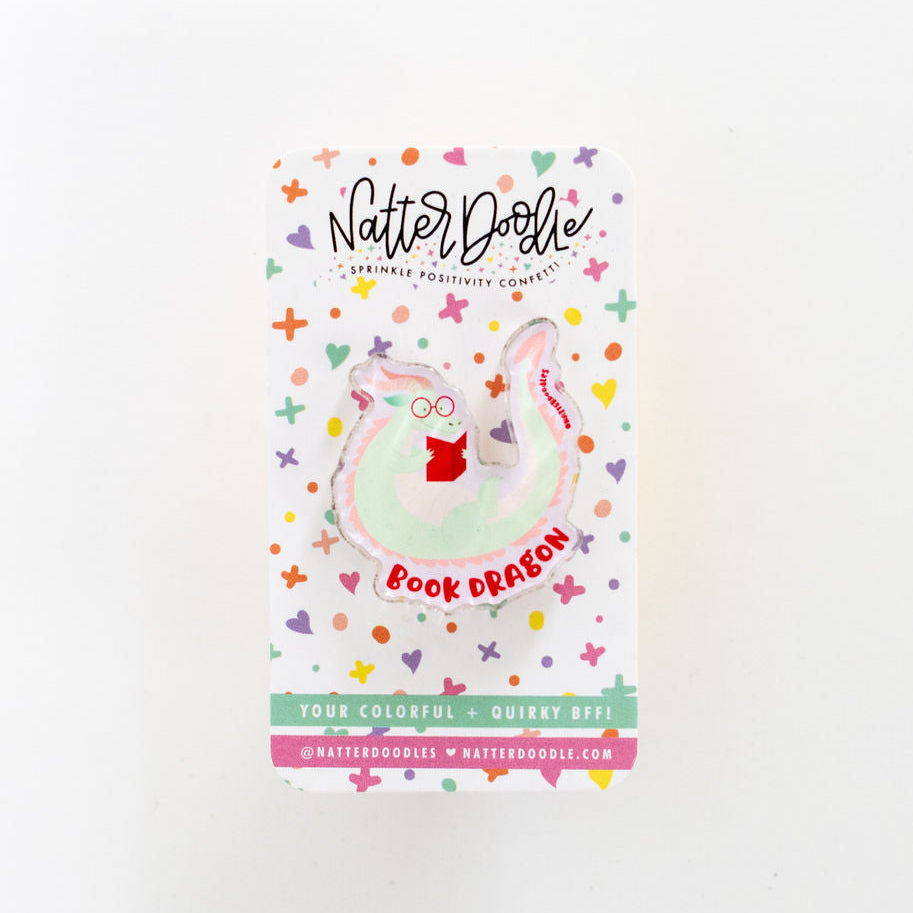 Book Dragon Acrylic Pin – Fantasy Reader & Book Lover Gift