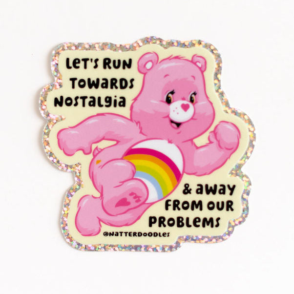 Let’s Run Towards Nostalgia Care Bear Sticker | Cheer Bear Retro Rainbow Vinyl Decal for Fans