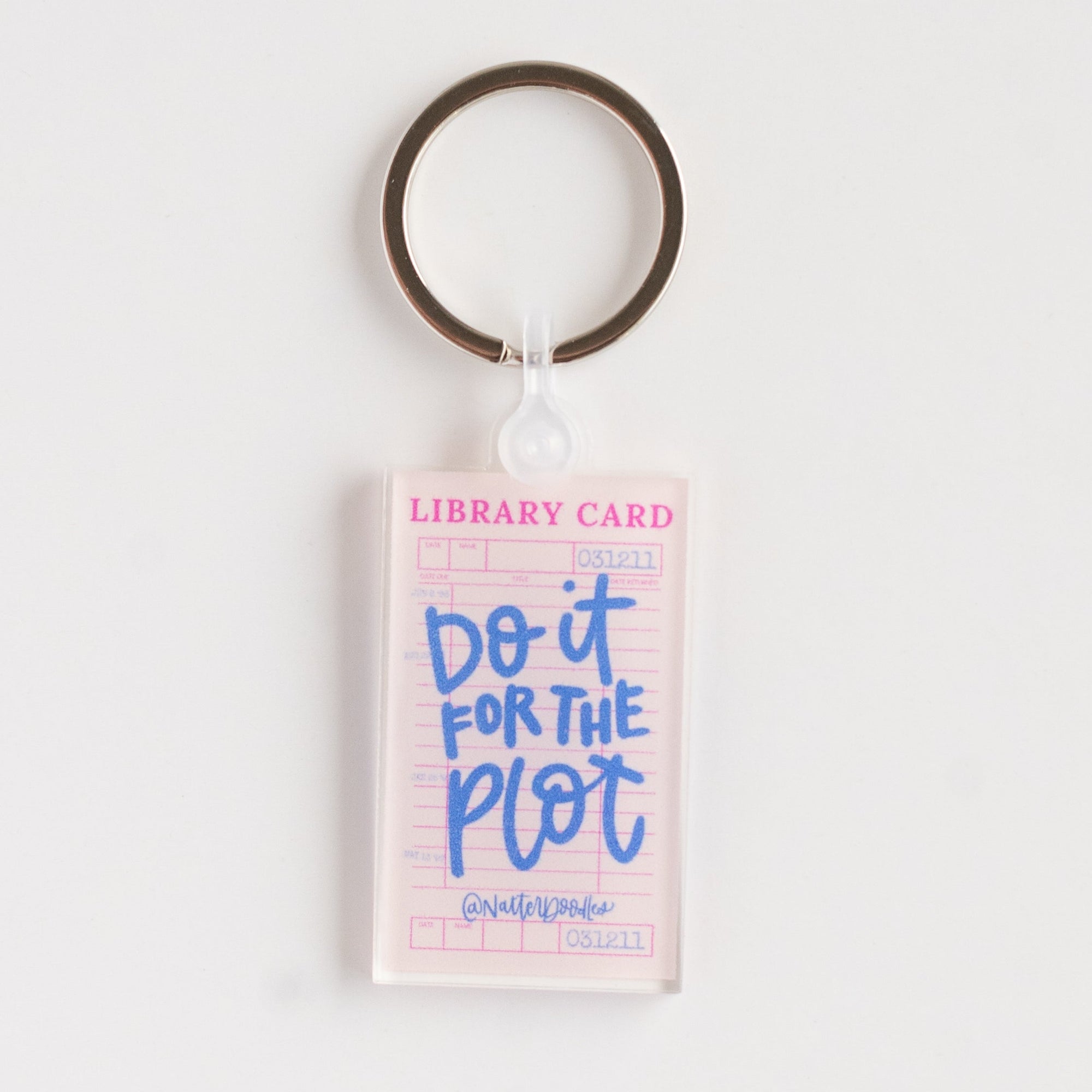 do it for the plot, book lover keychain, reading humor, bookish accessory, reader gift, literary gift, romance reader, fantasy reader, library card keychain, NatterDoodle