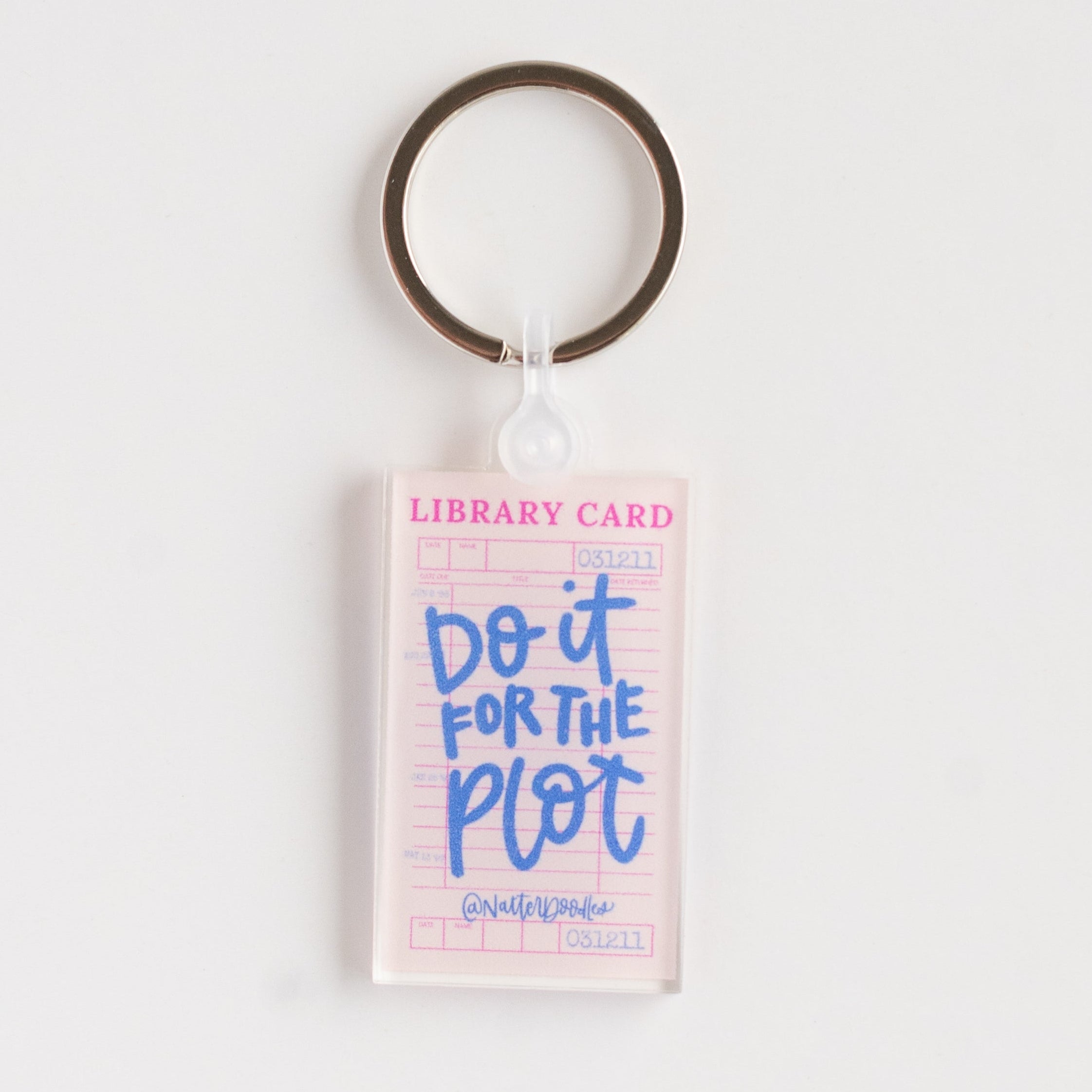 do it for the plot, book lover keychain, reading humor, bookish accessory, reader gift, literary gift, romance reader, fantasy reader, library card keychain, NatterDoodle
