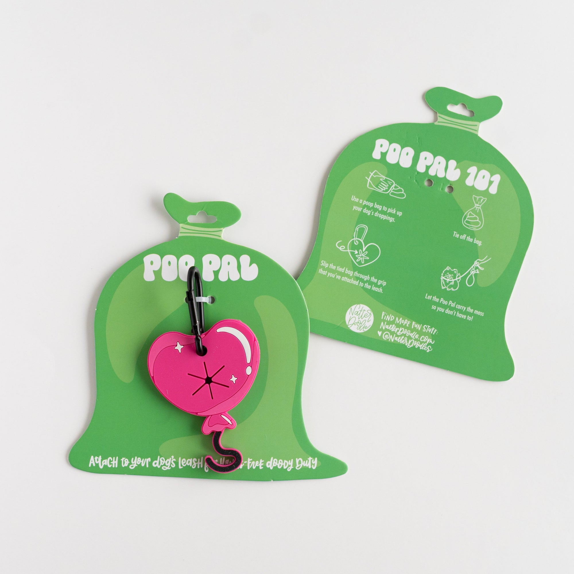 Two green packaging of 'Poo Pal' products on a white background