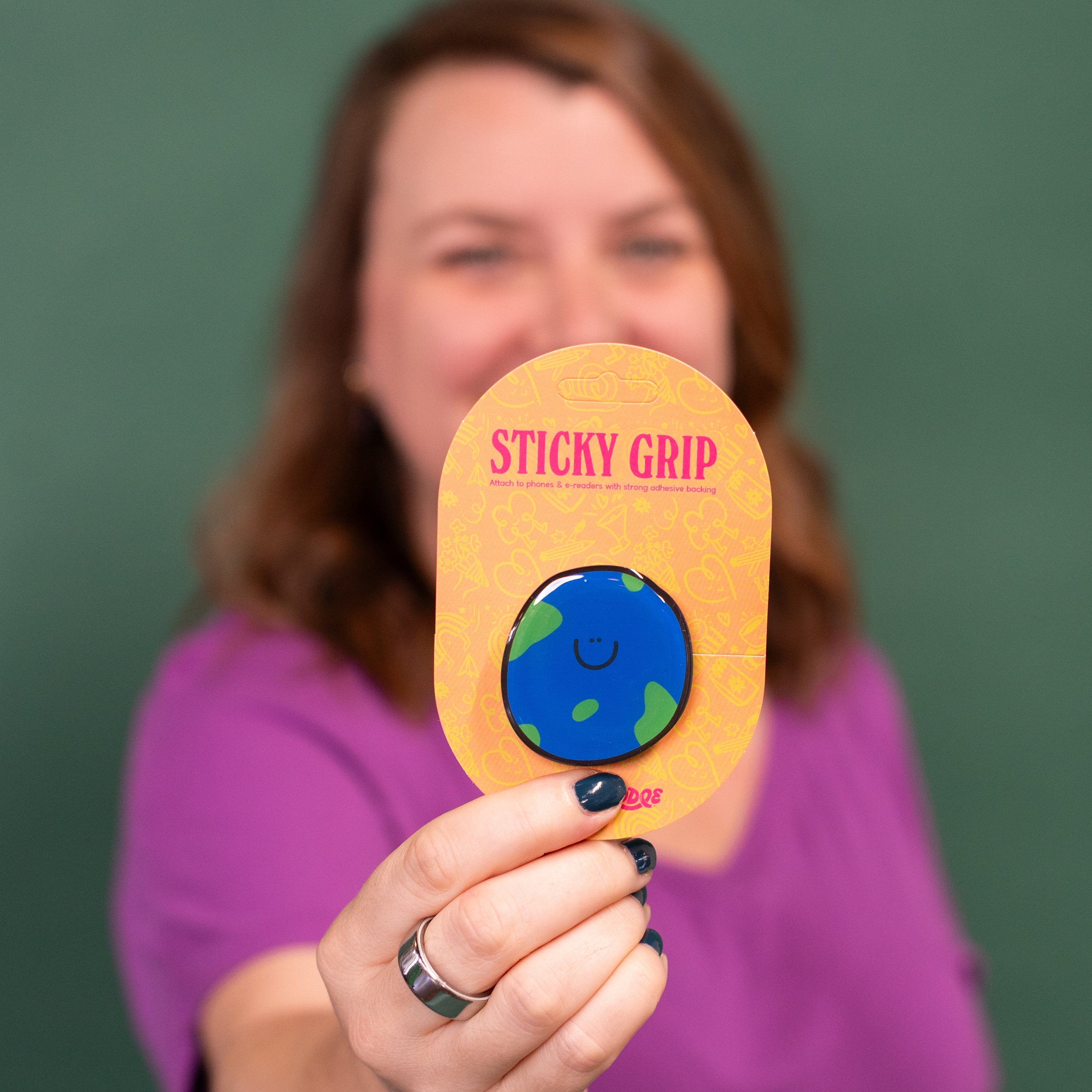 earth sticky grip, world phone grip, planet phone accessory, eco friendly gift, cute earth design, reading accessory, e-reader grip, happy planet, colorful phone accessory, NatterDoodle
