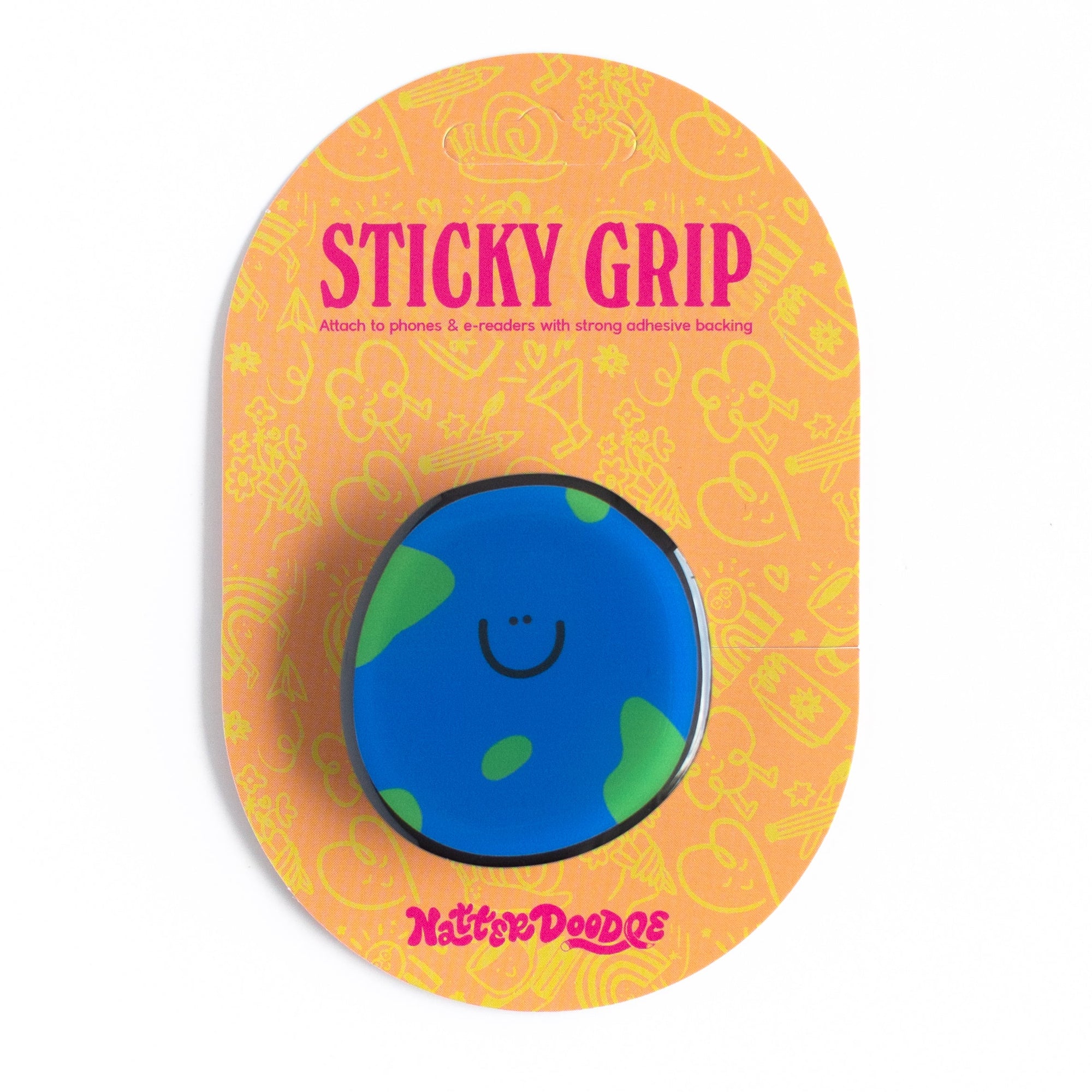 earth sticky grip, world phone grip, planet phone accessory, eco friendly gift, cute earth design, reading accessory, e-reader grip, happy planet, colorful phone accessory, NatterDoodle