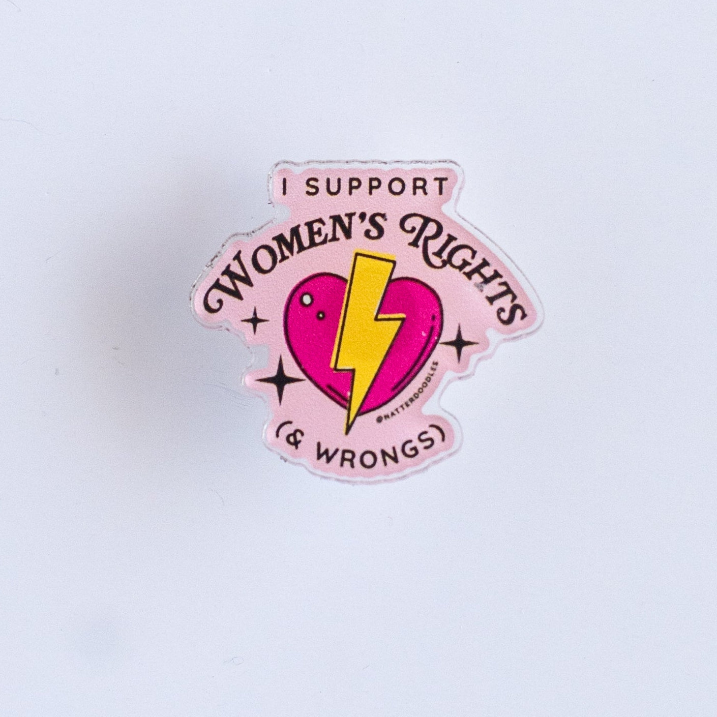 Pin with 'I Support Women's Rights' text on a light purple background
