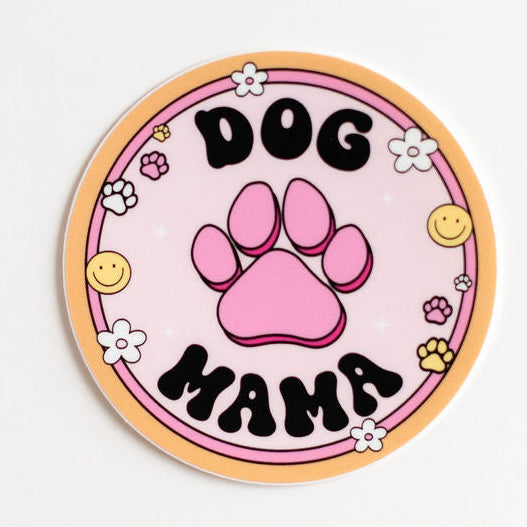 Dog Mama Sticker – Pink & Orange Pawprint Vinyl Decal for Pet Lovers, Laptops & Bottles