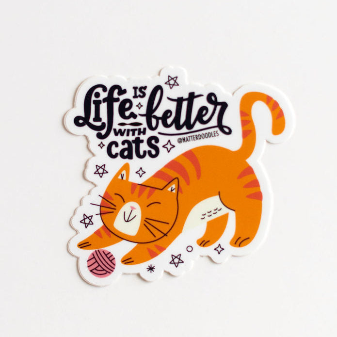 Life Is Better With Cats Sticker – Cute Waterproof Vinyl Cat Lover Sticker for Laptops & Bottles