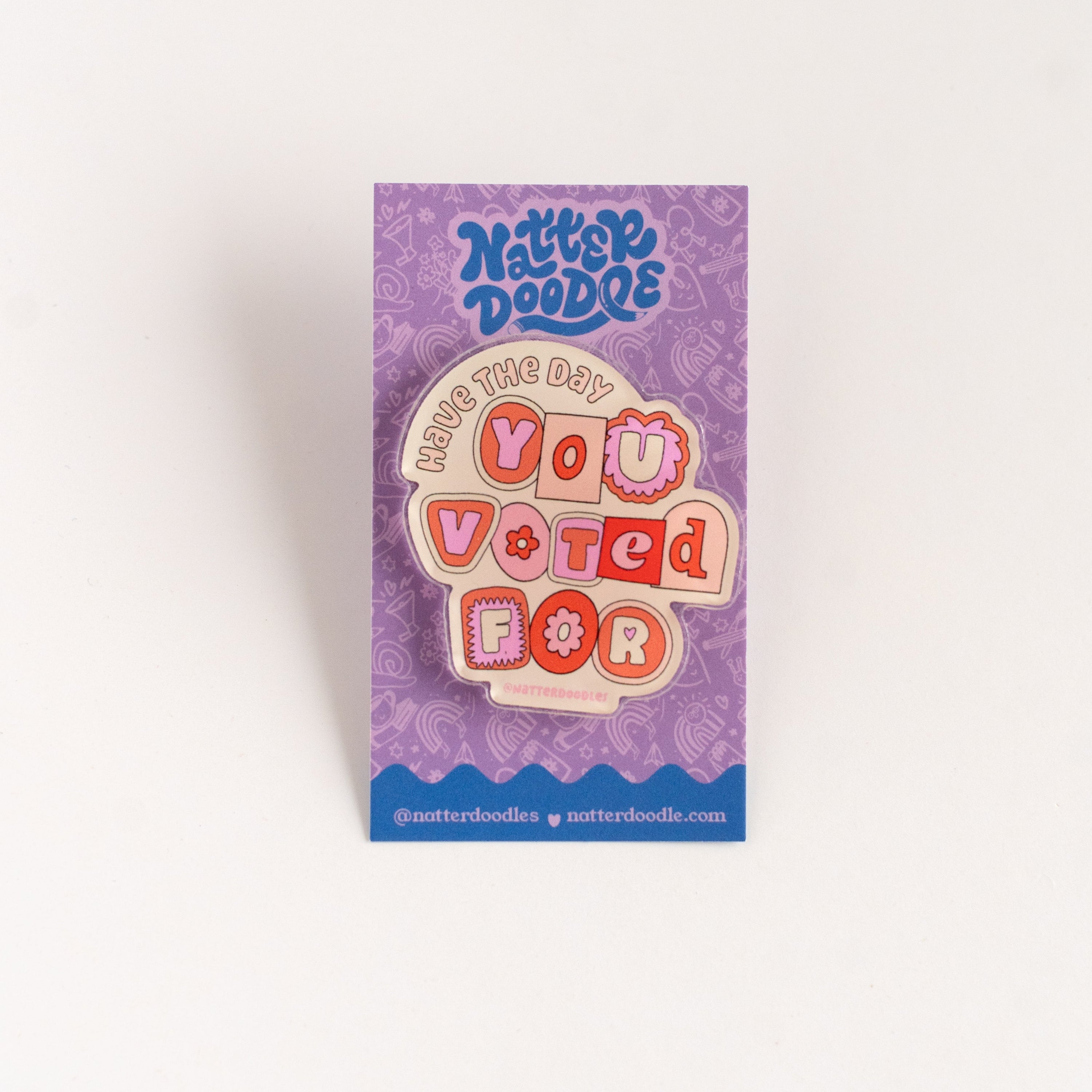 Product packaging with colorful text on a white background