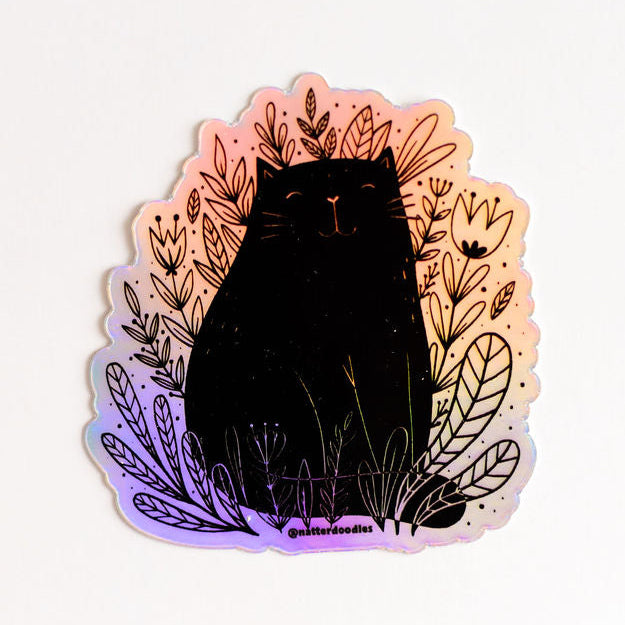 Outdoor Kitty City Holographic Vinyl Sticker — Cat Lover Gift, Whimsical Urban Feline Art